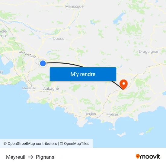 Meyreuil to Pignans map