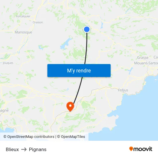 Blieux to Pignans map
