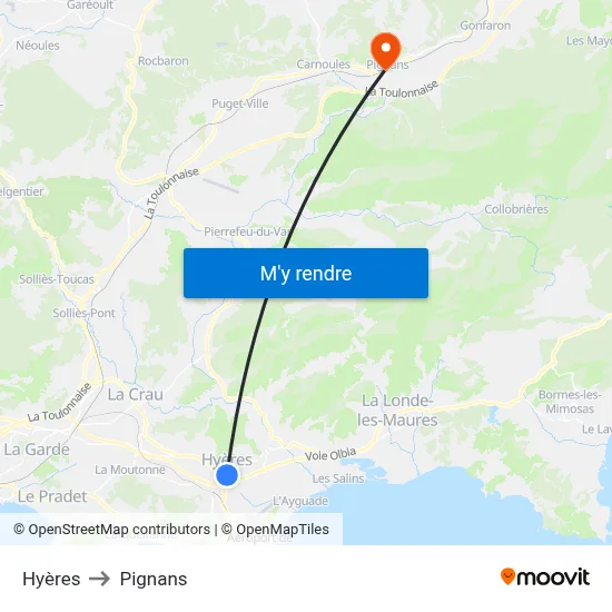 Hyères to Pignans map