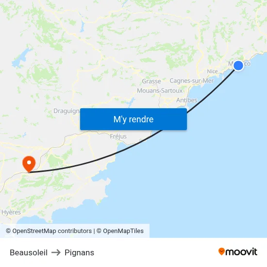 Beausoleil to Pignans map