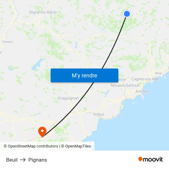 Beuil to Pignans map