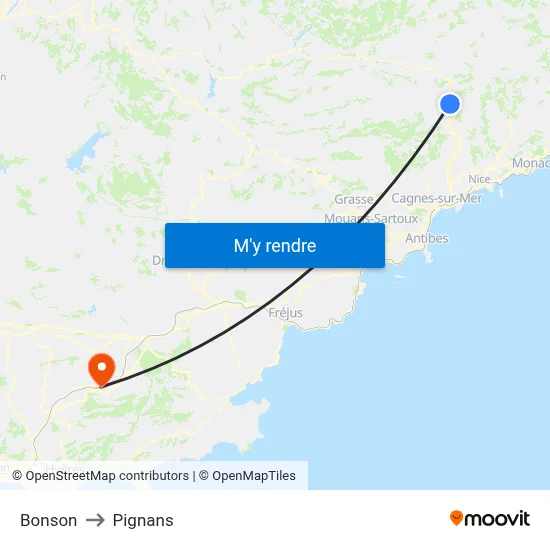 Bonson to Pignans map