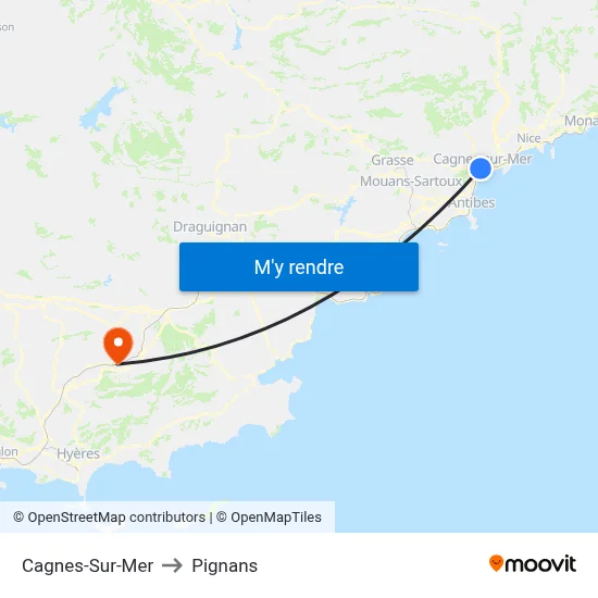 Cagnes-Sur-Mer to Pignans map