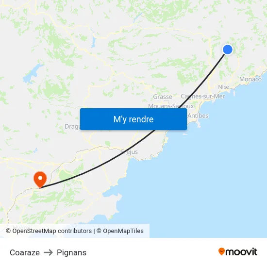 Coaraze to Pignans map