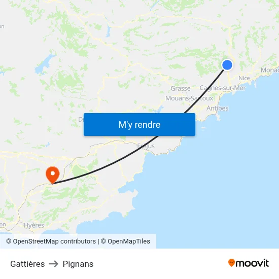 Gattières to Pignans map