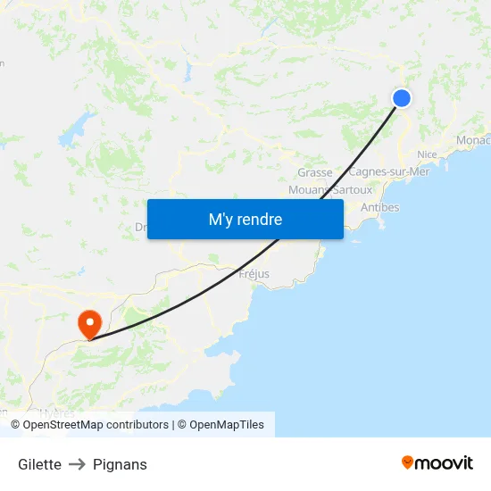 Gilette to Pignans map
