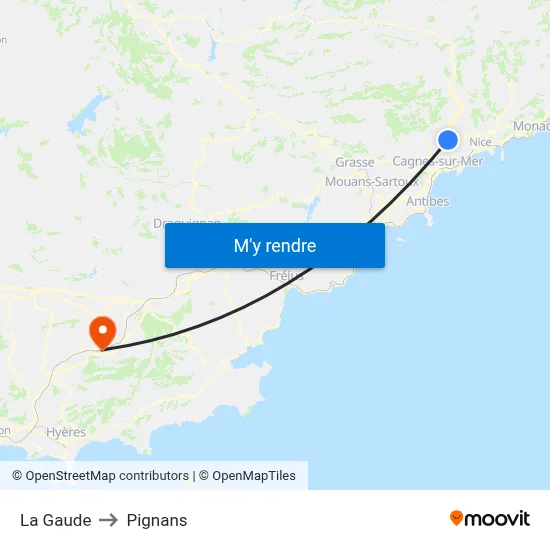 La Gaude to Pignans map