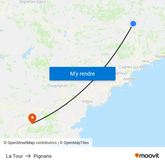 La Tour to Pignans map