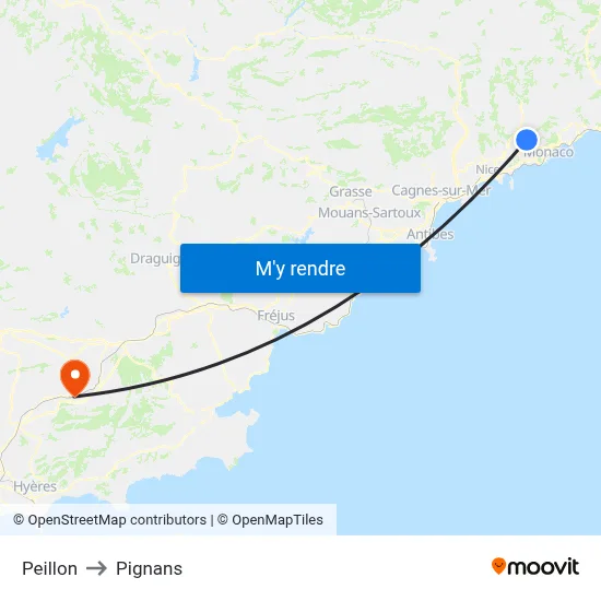 Peillon to Pignans map