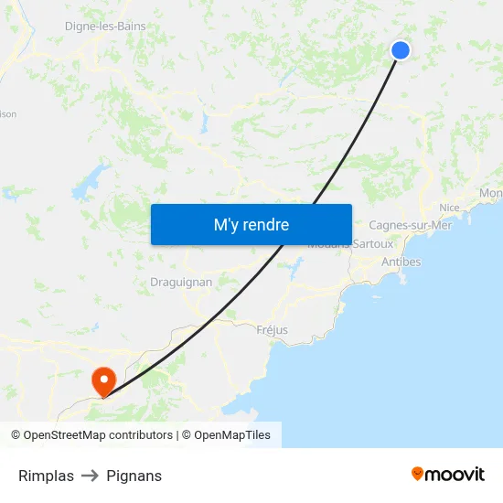 Rimplas to Pignans map