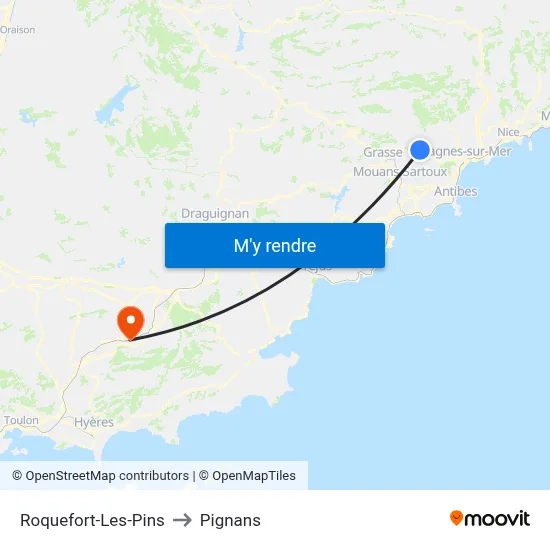 Roquefort-Les-Pins to Pignans map