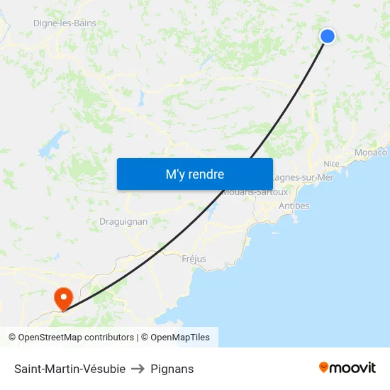 Saint-Martin-Vésubie to Pignans map