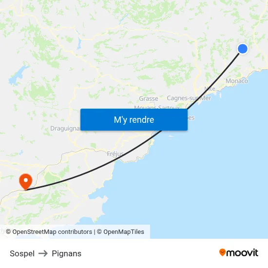 Sospel to Pignans map