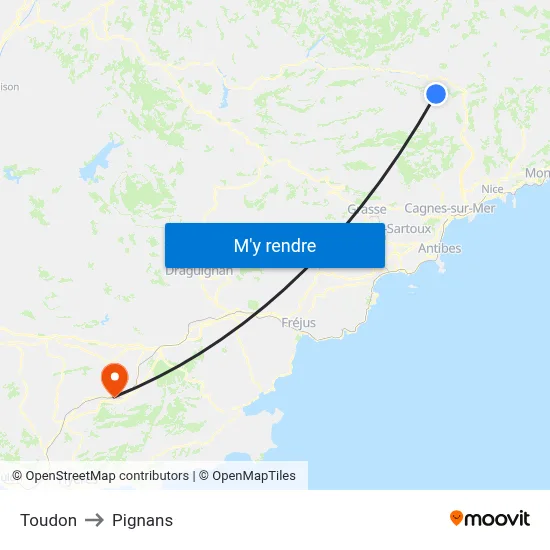 Toudon to Pignans map