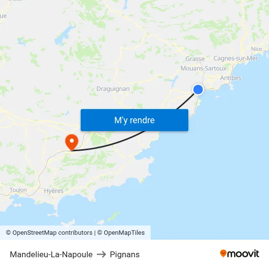 Mandelieu-La-Napoule to Pignans map