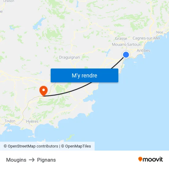 Mougins to Pignans map