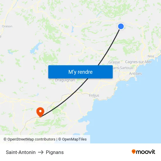 Saint-Antonin to Pignans map