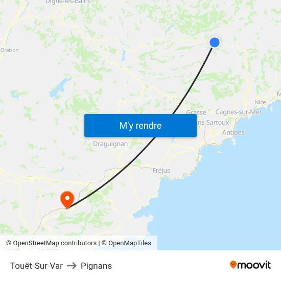 Touët-Sur-Var to Pignans map