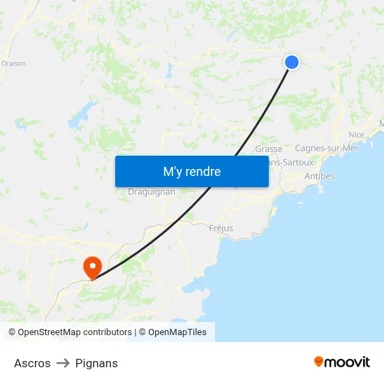 Ascros to Pignans map