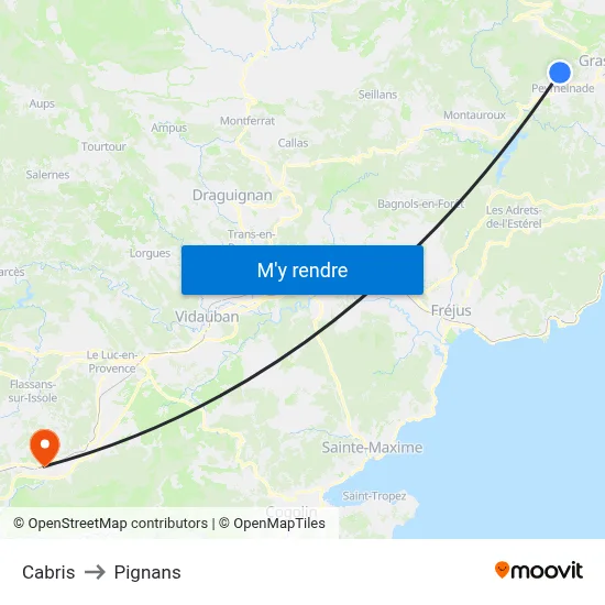Cabris to Pignans map