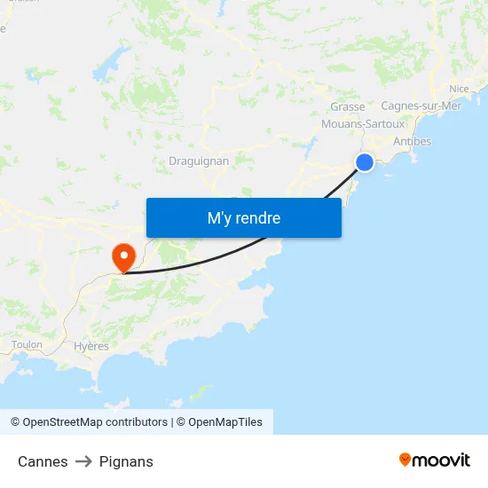 Cannes to Pignans map
