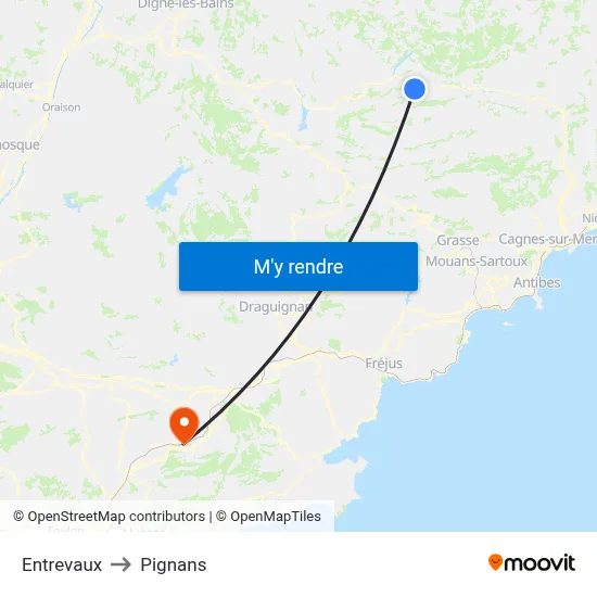 Entrevaux to Pignans map