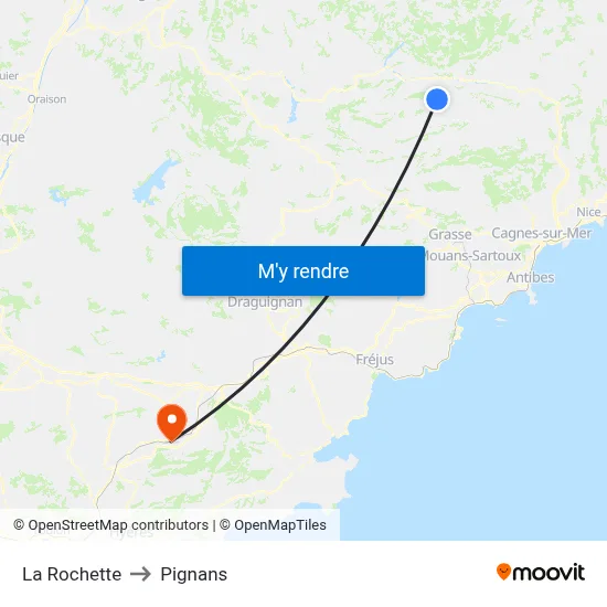 La Rochette to Pignans map
