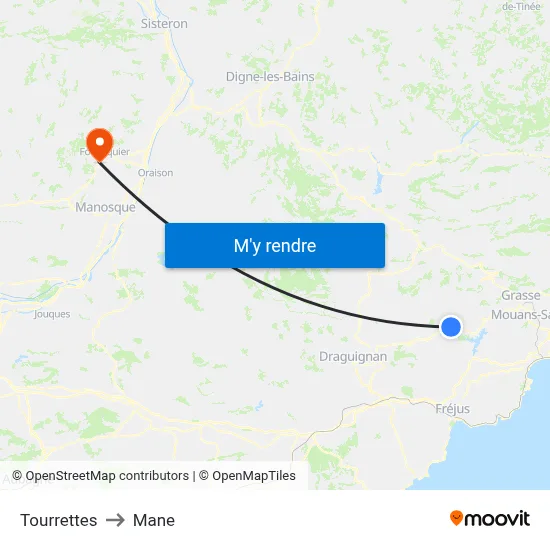 Tourrettes to Mane map