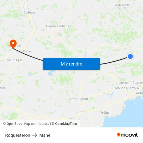 Roquesteron to Mane map