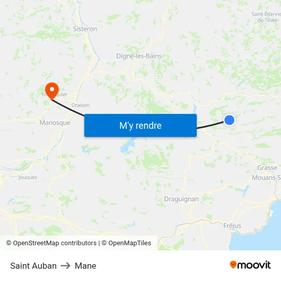Saint Auban to Mane map