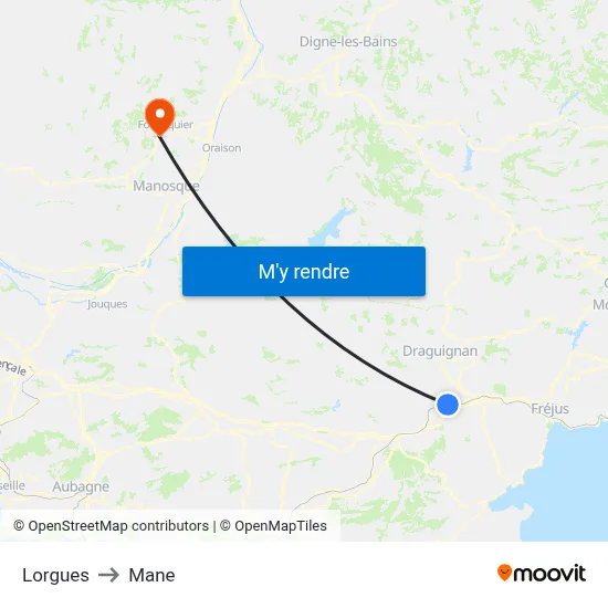 Lorgues to Mane map