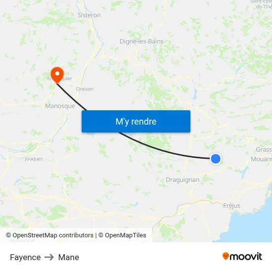 Fayence to Mane map