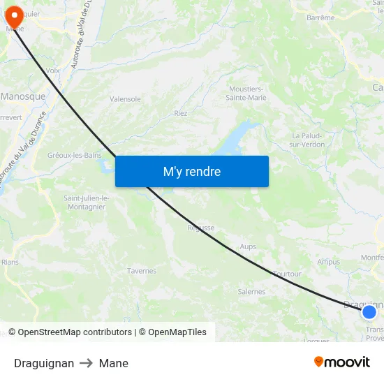 Draguignan to Mane map
