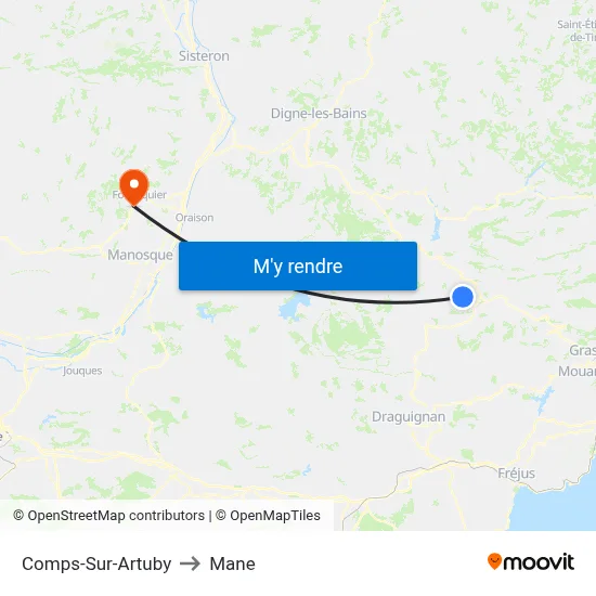 Comps-Sur-Artuby to Mane map