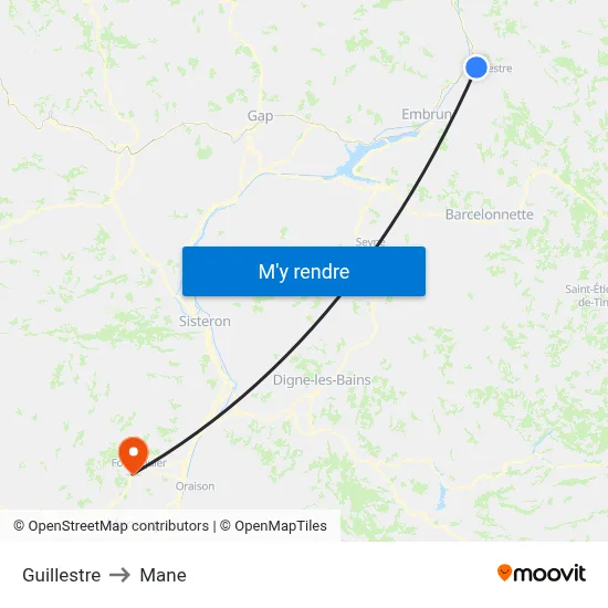 Guillestre to Mane map