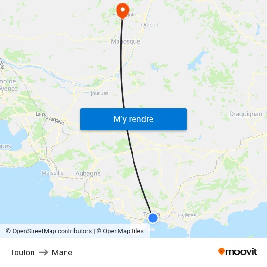 Toulon to Mane map