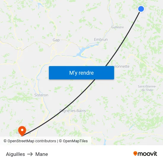 Aiguilles to Mane map