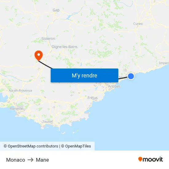 Monaco to Mane map