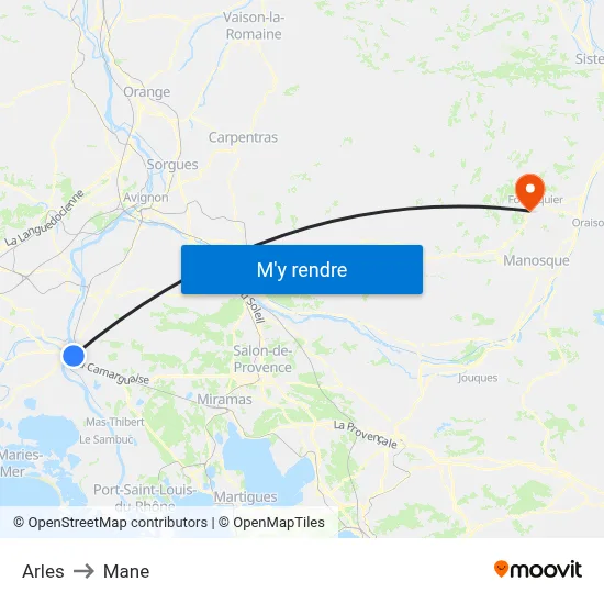 Arles to Mane map