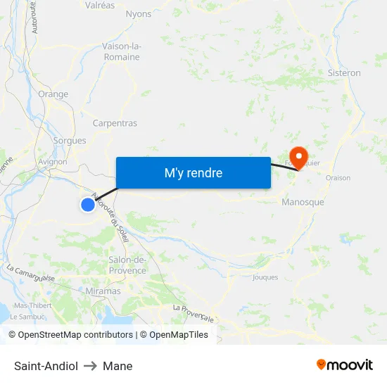 Saint-Andiol to Mane map