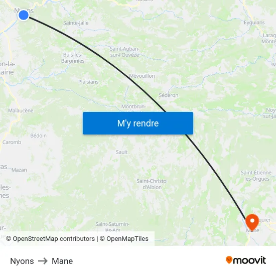 Nyons to Mane map