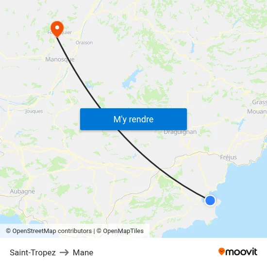 Saint-Tropez to Mane map