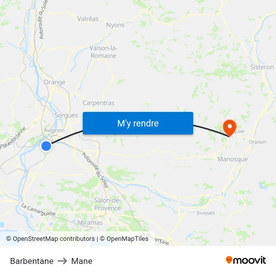 Barbentane to Mane map