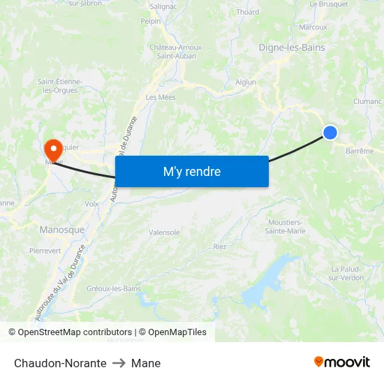 Chaudon-Norante to Mane map