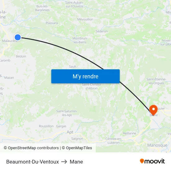 Beaumont-Du-Ventoux to Mane map
