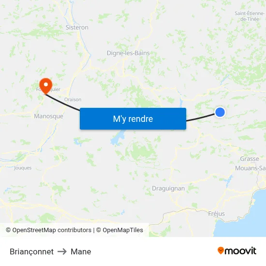 Briançonnet to Mane map