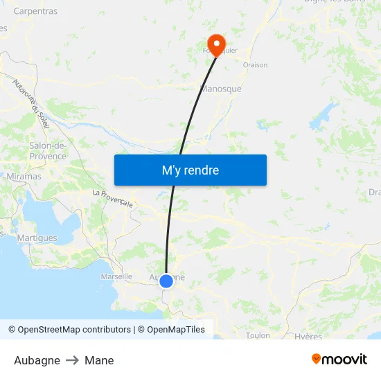 Aubagne to Mane map