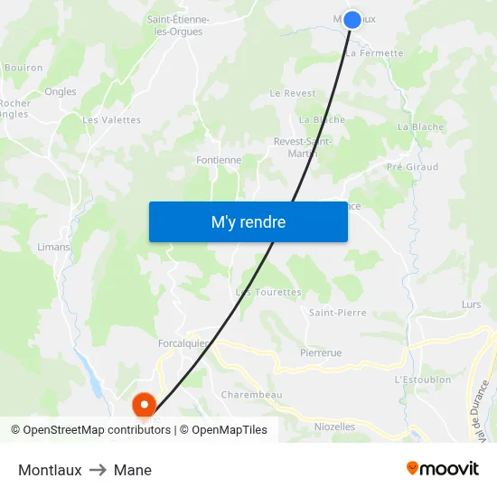 Montlaux to Mane map