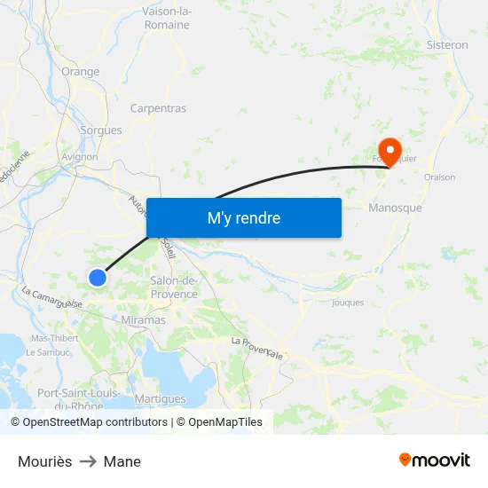 Mouriès to Mane map
