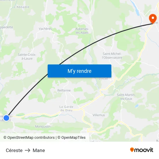 Céreste to Mane map
